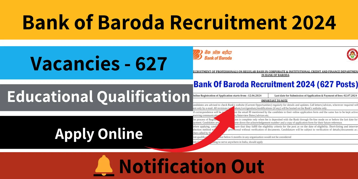 Bank of Baroda Recruitment 2024 – 627 Vacancies, Apply Online and Secure Your Future!